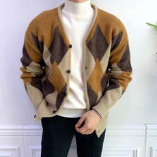 [2컬러] 알파카 울 남자 아가일 가디건