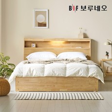 보루네오 뉴키Po 3서랍 고무나무 원목 침대 LED 수납 프레임 Q, 내츄럴