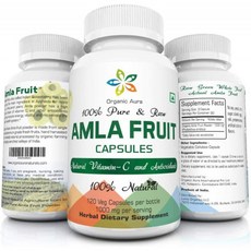 비타민 C 유기농 오라 AMLA 캡슐. 서빙 당 1000mg 120 채식 캡슐. 천연 비타민 C 및 산화 방지제. 익지 않는 전체 Superfood., 1