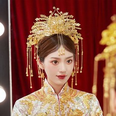 황후 웨딩신부 화관 족두리 헤어장식 2종세트, 02 헤어밴드+귀걸이(바늘)