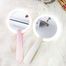 LED 폴딩 손잡이 손거울 LED거울 휴대용거울 조명거울 화장거울 뷰티조명 LED미러 LED조명 미니거울, 핑크