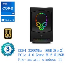 인텔 NUC 11세대 NUC11BTMi7 코어 i7 11700B 프로세서 8코어 16스레드 최대 4.8GHz ITX 섀시 게이밍 컴퓨터, BLACK, RAM16GB+SSD512GB - 11700