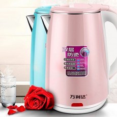 유선포트 malata전열 물주전자 가정용전기 2.3L대용량 더블층 커피포트 304스테인레스 전기주전자, T02-하늘색 사진참고