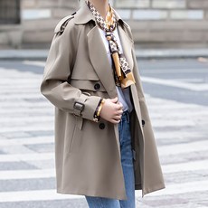 POMTOR 여성 가을 데일리 캐주얼 클래식 더블버튼 숏 트렌치코트
