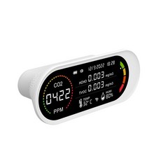 5 In 1 대기질 검출기 TVOC HCHO CO2 측정기 이산화탄소 온도 습도 테스트 자기 보정 대기 질 모니터, [01] WHITE, 1개