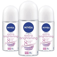 니베아 여성용 엑스트라 브라이트닝 48 잼 롤 온 데오드란트, 3개, 50ml