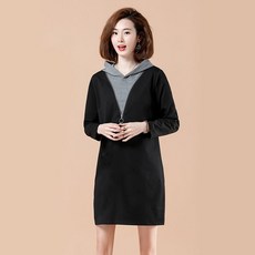 캐쥬얼 후드티셔츠 여성 봄가을 200근 뱃살가리기 슬림핏 미디롱