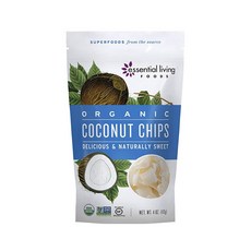 Essential Living Foods 달콤한 제 첨가제 섬유 건강 지방 비 GMO 글루텐 재 밀봉 팩 유기농 코코넛 칩 4oz 6 팩, 선택, 상세설명참조