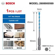 BOSCH 다기능 삼각형 유리 드릴 비트 목재 금속 세라믹 타일 벽 홀 커터 도구 1개/로트, [03] 2608900570, 1개