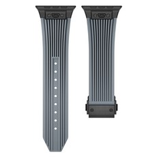 호환 애플워치 실리콘 스트랩 밴드 메탈 스틸 커넥터 접이식 걸쇠 42/44/45/49mm, 그레이, 블랙