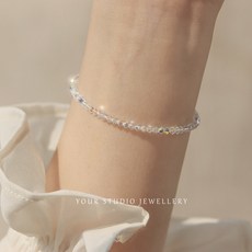 슈퍼 스파클링 레어 울트라 파인 시지아 크리스탈 목걸이 실버 도금 925 라이트 럭셔리 텍스처 레이어드 선물 여성 라이브 방송, Crystal Bracelet