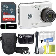 코닥 픽스프로 FZ45 16MP 디지털 카메라 4X 광학 줌 27mm 광각 1080P 풀 HD 비디오 2.7인치 LCD 화이트 + 64GB 카드 및 리더 케이스 메모리 지갑 삼