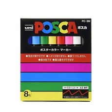 미쯔비시 유니 POSCA 포스카 마카 펜 세트 포스터칼라 POP 손글씨, 3M 8색 PC3M8C