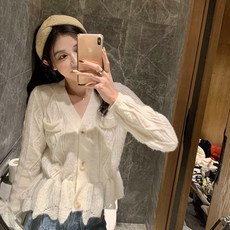 여성 꽈베기 브이넥 니트티 iZP 스프레드 모헤어 스웨터 카디건 부드러운 v 넥