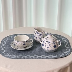 까사리꼬 체인나염 가죽 식탁 테이블 매트, 데님 화이트, 4개 (33X45)cm
