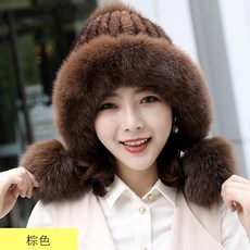 100205 털모자 밍크 여성모자 사가을 겨울밍크 편직 공주 너구리털