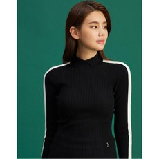 헤지스 골프 여성 20FW [Online Limited] 블랙 페미닌 카라 슬림 골지 니트 HWSW0D970BK