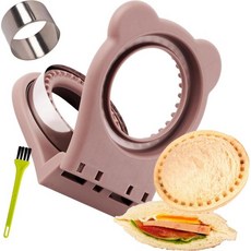 언크러스트블 샌드위치 메이커 실러 커터 크러스트리스 샌드위치 커터 PBJ 언크러스트블 메이커 - 컬러 브라운 원형 모양, Brown, Round:mold:5.7*4.9 inchcutter: