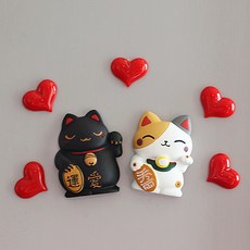 마네키 고양이 냉장고 자석 독창적 동물 입체 댓글 장식품, 마네키 고양이 흑백 한쌍 （ 5개 레