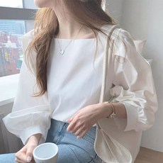  에스알비 스퀘어 넥 롱 루즈 슬리브 블라우스 