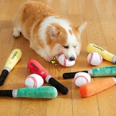 버닝오스 강아지 장난감 야구공 방망이 삑삑이, 1개, 블루