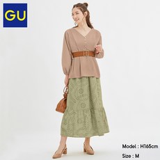GU 극 우수함 여성의류 면 레이스 핀턱 롱 0스타일리쉬 클래식