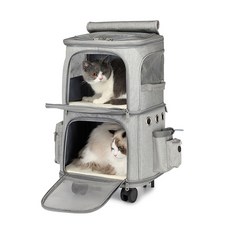 마브펫 고양이 바퀴달린 2층 캐리어 이동가방 이동장, 2층캐리어 - 그레이, 1개
