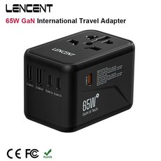 LENCENT GaN 고속 충전 어댑터 여행용 어댑터 유럽 호주 미국 영국 플러그 2USB 3 타입 C 65W 100W, 1개