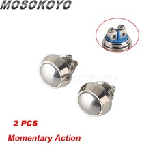 오토바이 단추 경적 하이 로우 전기 시동 오프 래칭 순간 액션 버튼 자체, 2PC Momentary Chrome
