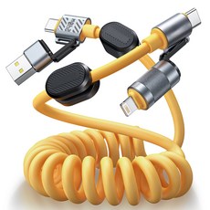 ONADAY 자동차 4-in-1 코일 USB C 케이블 240W iPhone iPad 충전 케이블 CarPlay 및 Android Auto용 고속 충전 번개 케이블