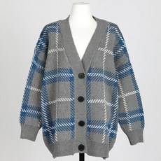 모던 클래식 체크 브이넥 루즈핏 니트가디건 긴팔 남녀공용