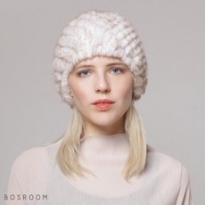 [BOSROOM]여자 리얼 모피 밍크 니트 겨울모자 베레모 비니