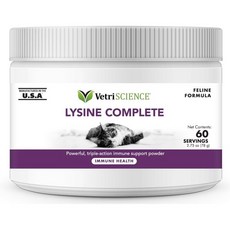 VETRISCIENCE 고양이 파우더 베트리사이언스 라이신 스쿱으로 트리플 액션 완성 60인분 면역 호흡기 건강을 위한 L DMG가 함유된 지원 보충제 비타민 제공 Q16494, 60 Servings, 78g, 1개