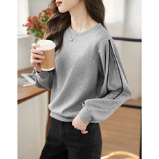 POMTOR여성 캐주얼 기질 맨투맨 데일리 오버핏 라운드넥 긴팔 맨투맨