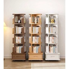 스탠드 책꽃이 원목 회전식 수납함 북타워 거실 선반, 6단 - 호두색상 (범용바퀴 포함)