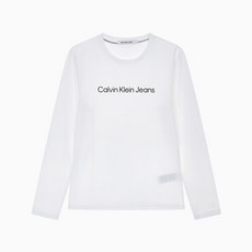 [AK PLAZA] [캘빈클라인 진] 여성 슬림핏 인스티튜셔널 로고 긴팔 티셔츠 (J221449-YAF)