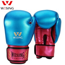 권투글러브Wesing 광택 권투 장갑 성인 훈련 스파링 펀치 백 장갑, 02 blue pink_04 16OZ