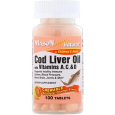 MasonNatural MasonNatural 씹을 수있는 대구 간유 비타민 A C, 상세설명참조, 1개