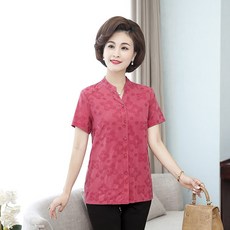 펠리즈샵 빅사이즈반팔와이셔츠 순면 코튼 여름 하프기장 스탠딩카라 상의 마담 엄마옷 슬림핏 중년 여성
