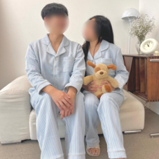 커플잠옷 파스텔톤 스트라이프 무늬 누빔 겨울 수면 파자마