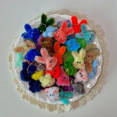 (27color) 쟈근 친구들/미니 모루 키링 핸드메이드 키링 백꾸 인형, 짧은 귀, 1개, 7.다크+군번줄