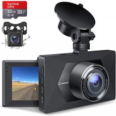 [독일직송] Dashcam 자동차 전면 및 후면 32GB MicroSD 카드와 크로스 투어 자동차 카메라 1080P 풀 HD, 단일옵션