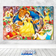미녀와 야수 벨 공주 캐릭터 디즈니 피포페인팅 집콕 diy 명화 꽃 풍경 집순이 취미 만들기 세트 그림 그리기, E + 화이트 + 30X45