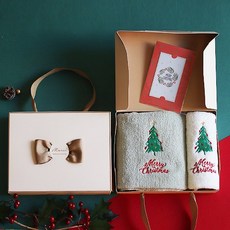 [오브제스타] 크리스마스 트리 타올 수건 선물세트 (세면+핸드)