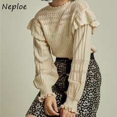 Neploe 2021 가을 겨울 신사복 스웨터 Chic Hollow Out Ruffles 니트 풀오버 Japan Style Fashion Sweet Jacket 1H588|풀오