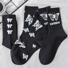 여성 긴 양말 나비 중간 튜브 양말 인쇄 긴 통기성 레이디 걸스 Streetwear 하라주쿠 양말 носки длинные|양말|