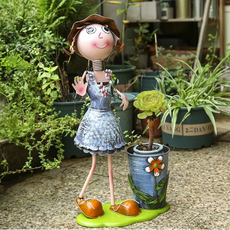 정원 현관 야외 장식 철제인형 화분 빌라정원 빈티지 구제원예 마당꾸미기, 그린 하트 소녀