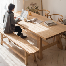 도미토리 원목 테이블 호텔 게스트하우스 파티 식탁 의자 세트, 140 70 75판 두께 5 cm(소나무)