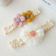 여아용 아기 머리띠 세트 여아 아기용 부드러운 공주 헤어 액세서리 선물 편안한 디자인 패션, 실크플라워 2종세트