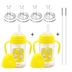 [1+1] 순수아 팬톤시리즈 빨대컵 240ml-2개+빨대꼭지-4개+빨대솔-2개, 1+1 빨대컵 240ml-옐로우(빨대형)-2개